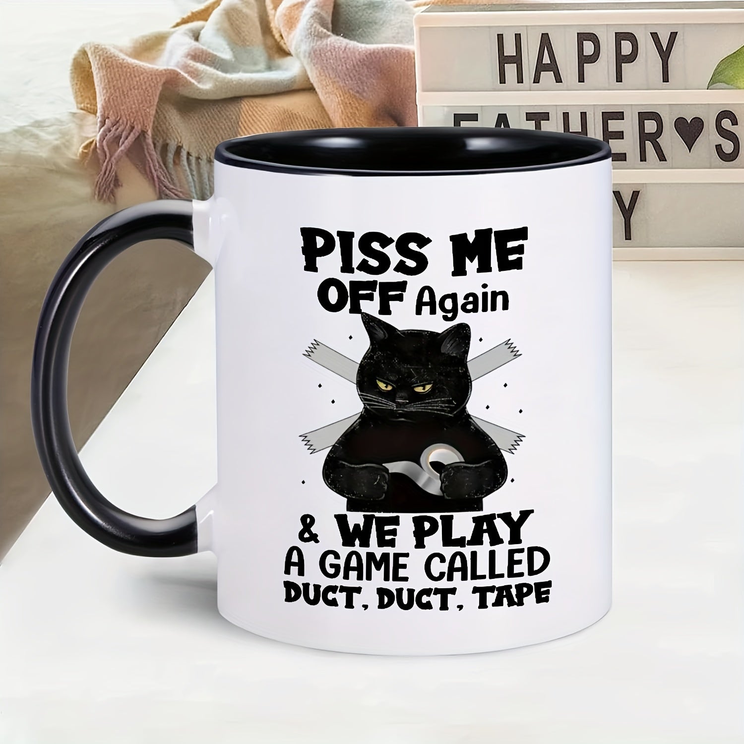 1pc Ceramic Coffee Cup - Black Cat Design - 11oz Home Office Mug For Coffee Lovers