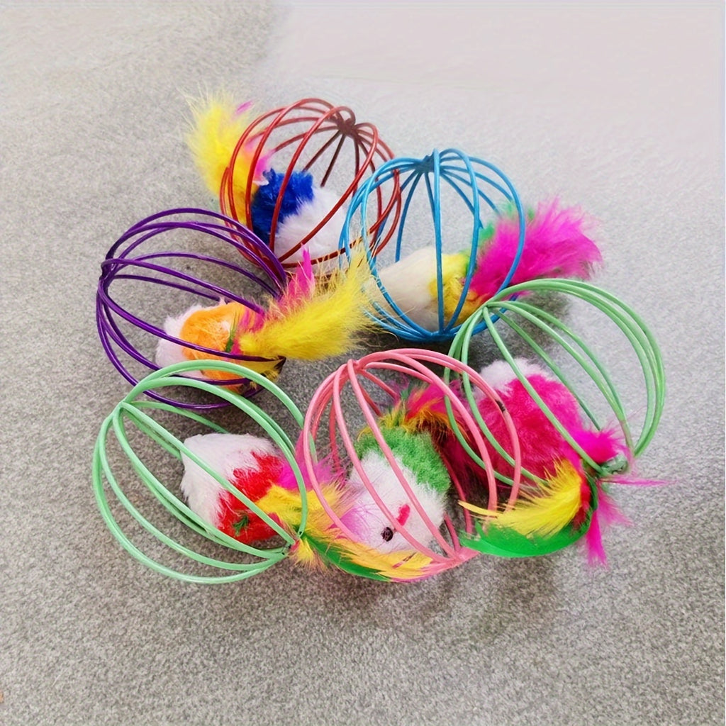 Ite-Resistant Cat Teaser Toy Cage Mouse Toy, Colorful Artificial Cat Toys, Kitten Indoor Play Toy