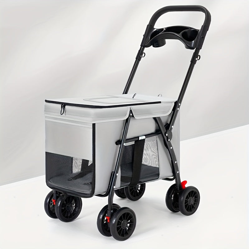 Breathable Mesh Pet Stroller with Sunroof - Durable Metal Frame, Foldable Design for Small to Large Dogs & Cats, Dog Stroller