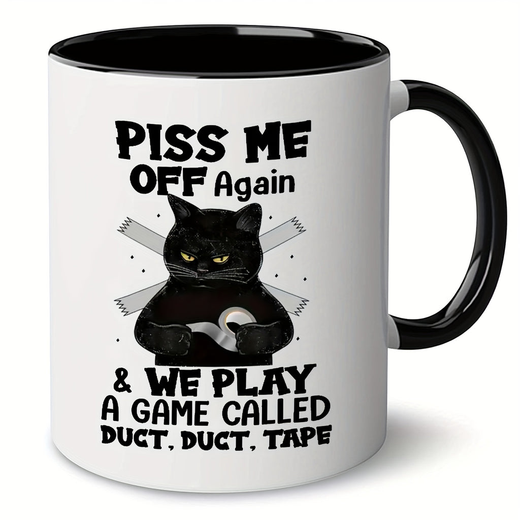 1pc Ceramic Coffee Cup - Black Cat Design - 11oz Home Office Mug For Coffee Lovers