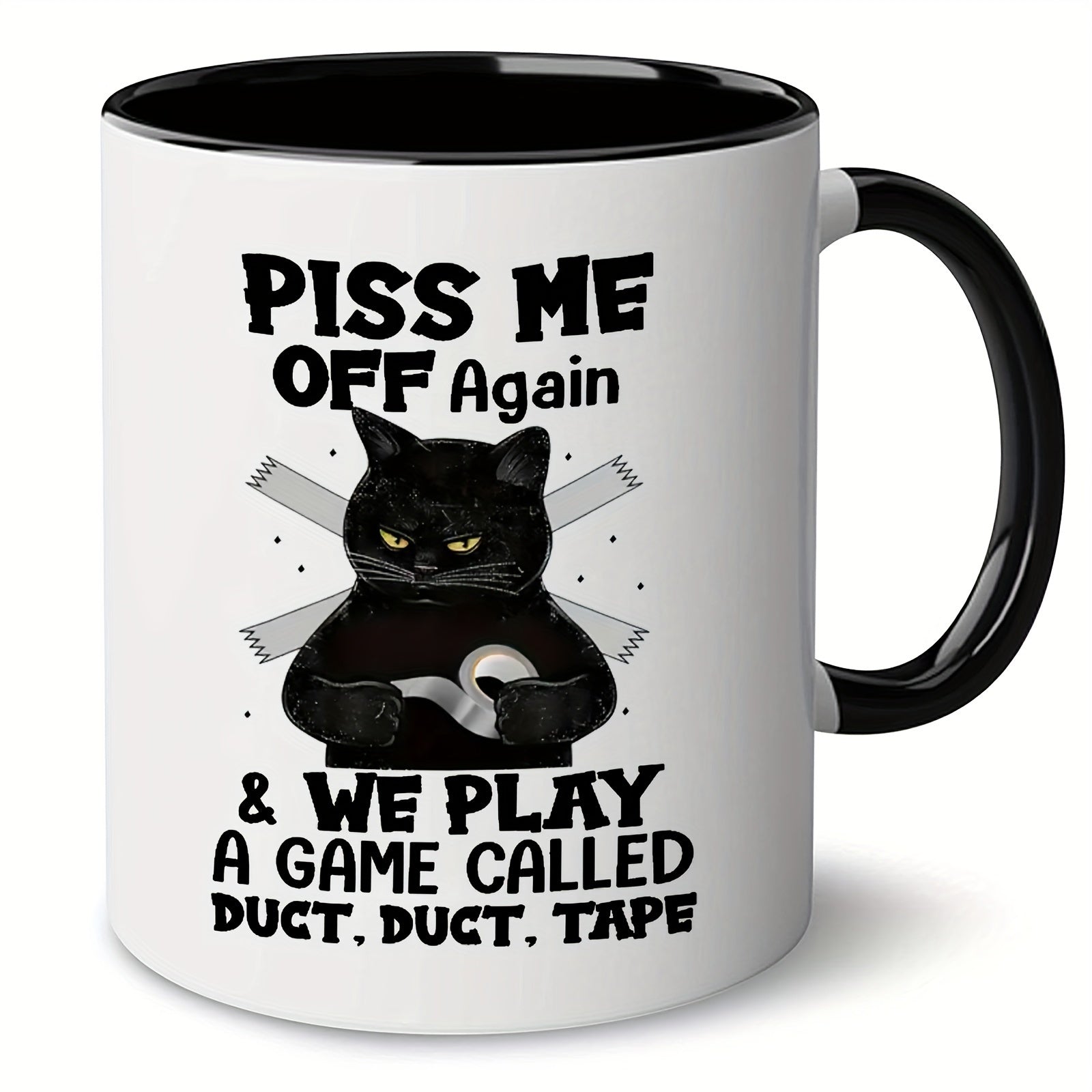 1pc Ceramic Coffee Cup - Black Cat Design - 11oz Home Office Mug For Coffee Lovers