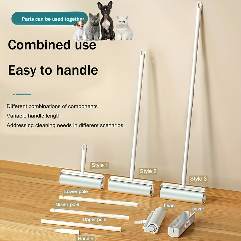 2 In 1 Long Handle Pet Roller Hair Remover For Dog Cat, Reusable Lint Fur Rollers For Pet Hair Carpet Sofa Bed Floor
