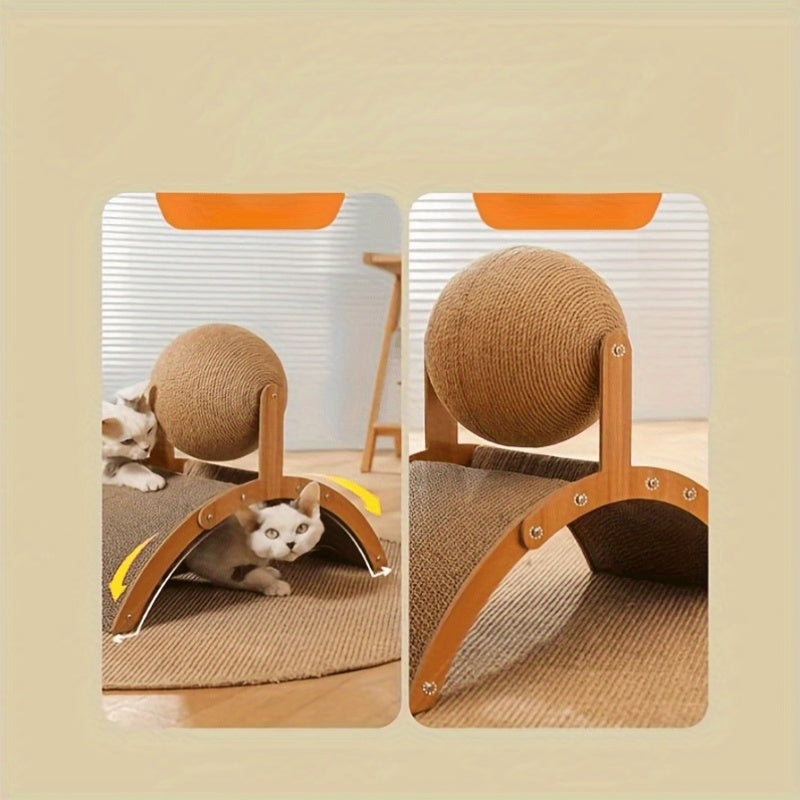 Sisal Rope Cat Scratcher - Durable Vertical Scratching Post with Spherical Toy for Cats, Interactive Self-Entertainment and Claw Care Cat Scratcher Ball