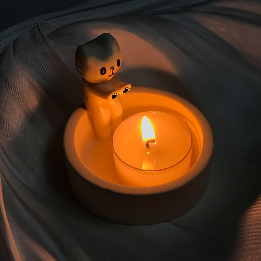 1pc Kitten Candle Holder, Warming Paws Cat Cute Candle Holder, Cartoon Candle Holder, Warming Paws Cat Candle Holder For Home Decor