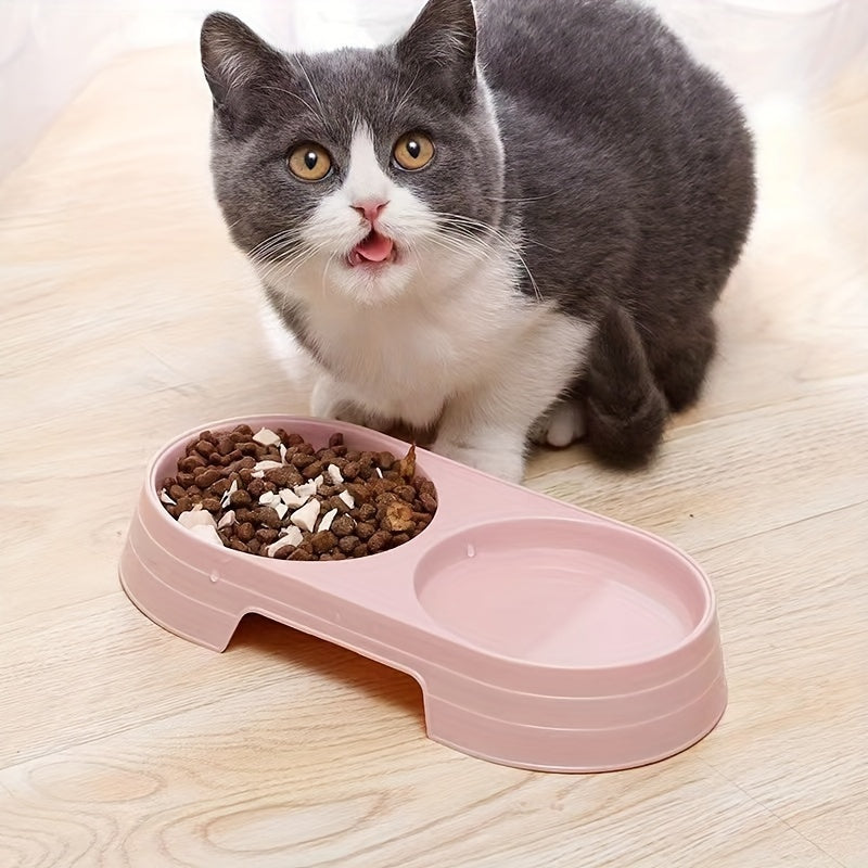 Cat Food and Water Bowl Set, Dual-Compartment Feeding Dish, Non-Slip Pet Feeding Station, Durable PP Material, Ideal for Cats