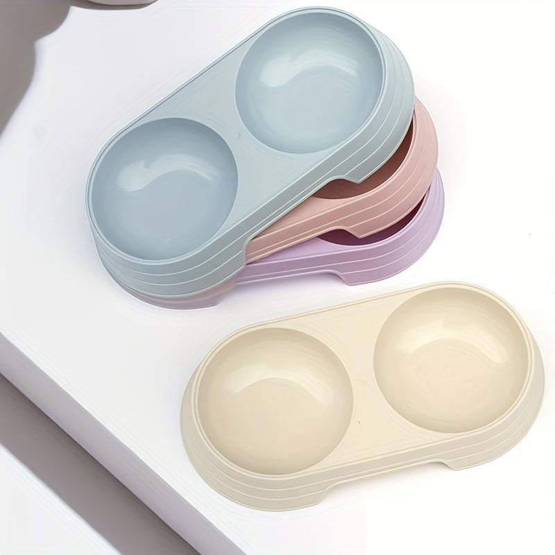 Cat Food and Water Bowl Set, Dual-Compartment Feeding Dish, Non-Slip Pet Feeding Station, Durable PP Material, Ideal for Cats