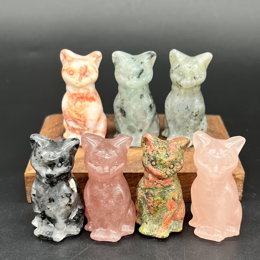 1Pc Exquisite Natural Crystal Whimsical Cat Figurine - Jewelry Accessories for Home Decoration - Unique Gift Idea with Cute Design and Sparkling Appearance