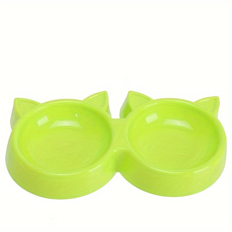 Dual Pet Feeding Bowls for Cats & Small Dogs - Non-Slip, Easy Clean Plastic Food and Water Dish Set
