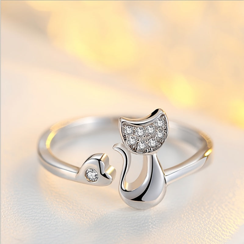 Cute Cat Kitten Open Ring Plated Jewelry For Women Girls Teen