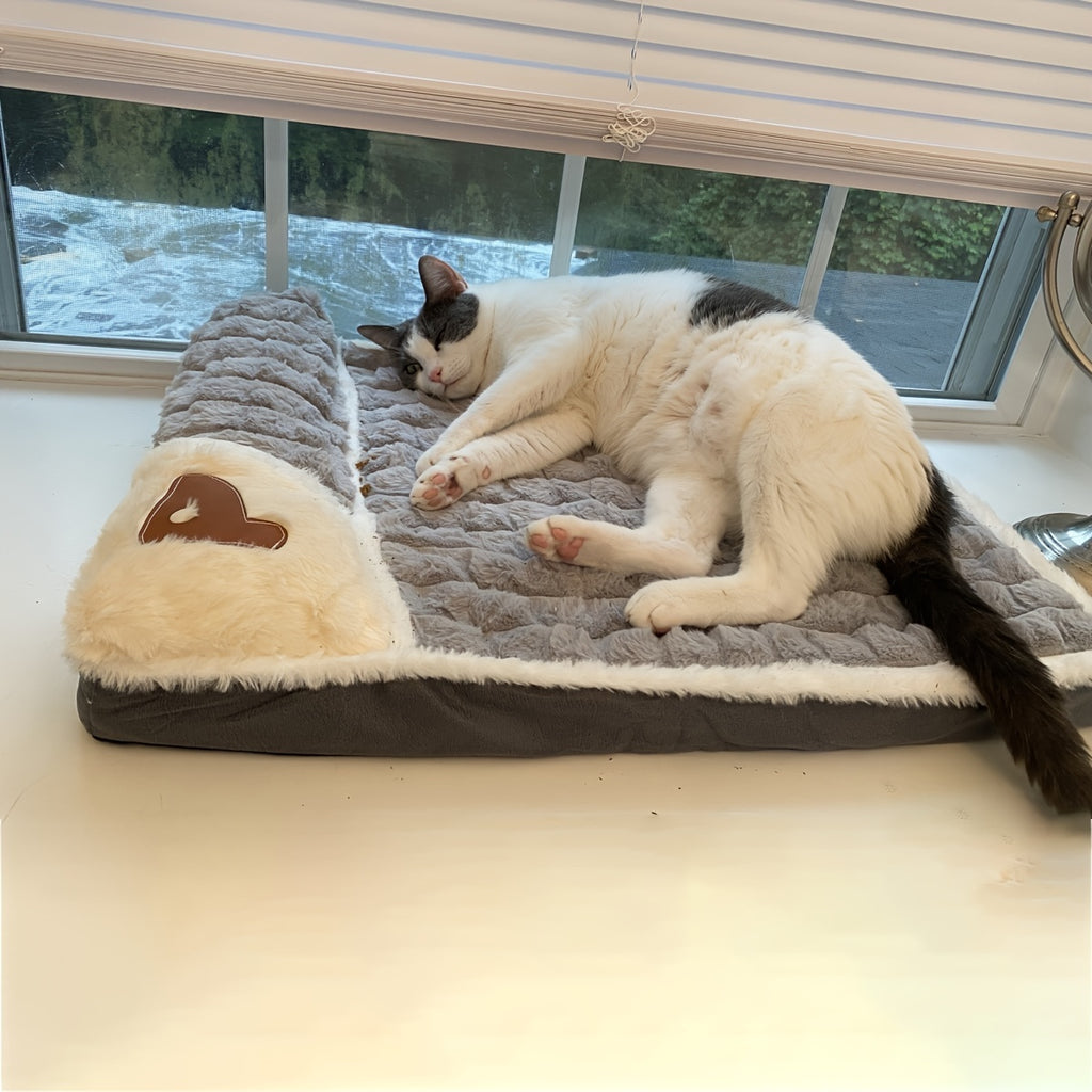 Cozy & Thickened Cat Bed with Memory Foam - Detachable, Washable Nylon Pet Mat in Green with Heart-Shaped Pillow for Cats, Soft & Comforting Sleeping Pad, Pet Relaxation Mat|Quilted Cat Bed|Memory Foam Cushion