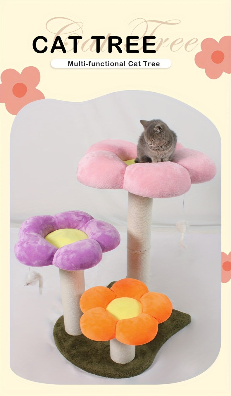 Whimsical Flower Blossom Cat Tower - Multi-Level Cat Scratching Post with Sisal Rope, Plush Perch, and Jumping Platform for Kittens and Cats - Sturdy, Space-Saving, and Easy to Assemble