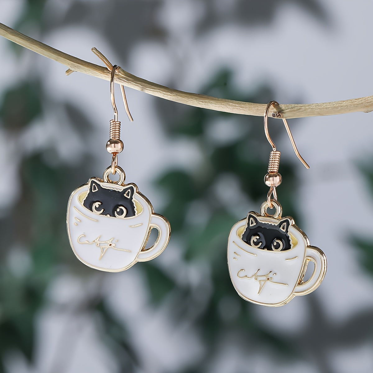 1 Pair Of Cute Drop Earrings Lovely Cup & Kitten Design Match Daily Outfits Party Accessories Casual Dating Decor For Female