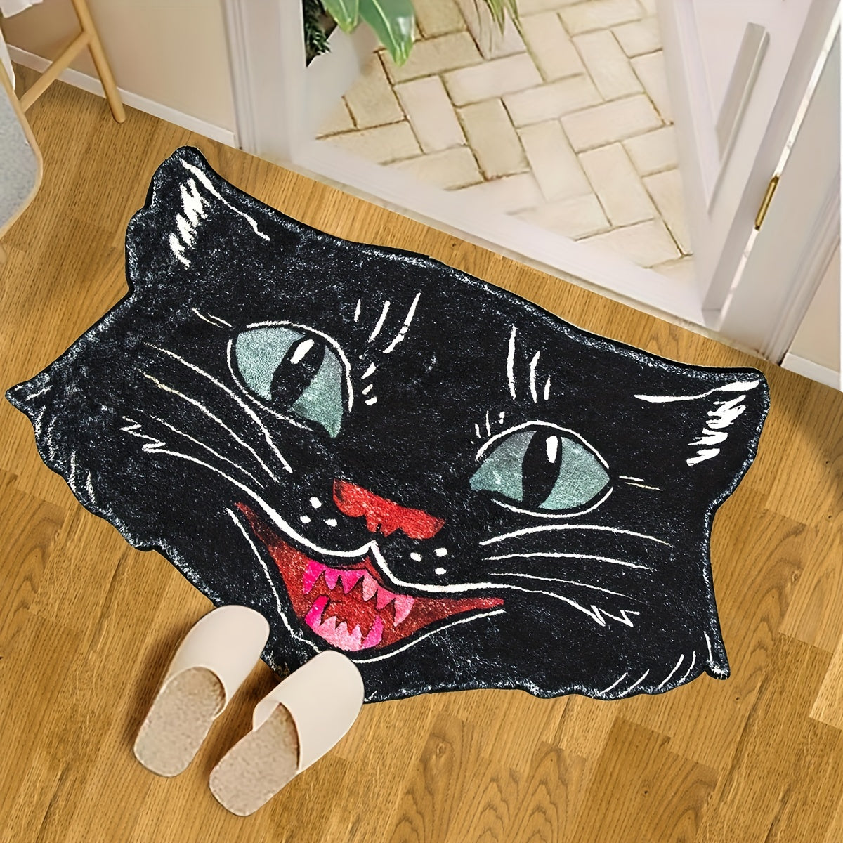 1pc Cute Black Cat Multifunctional Floor Mat - Idea For Halloween Room Decor And Home Decor!