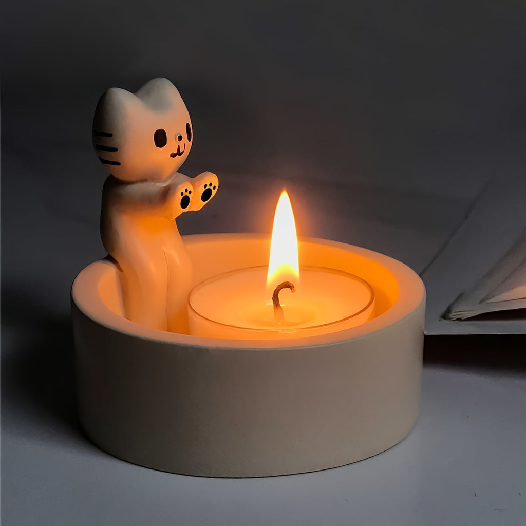 1pc Kitten Candle Holder, Warming Paws Cat Cute Candle Holder, Cartoon Candle Holder, Warming Paws Cat Candle Holder For Home Decor