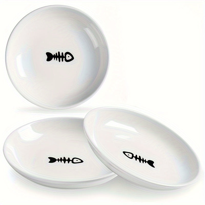 Premium 3-Piece Ceramic Cat Bowl Set - Ultra-Comfortable Wide Shallow Dishes for Whisker-Friendly Dining - Perfect Food and Water Bowls for Indoor Cats Gourmet Meals and Hydration