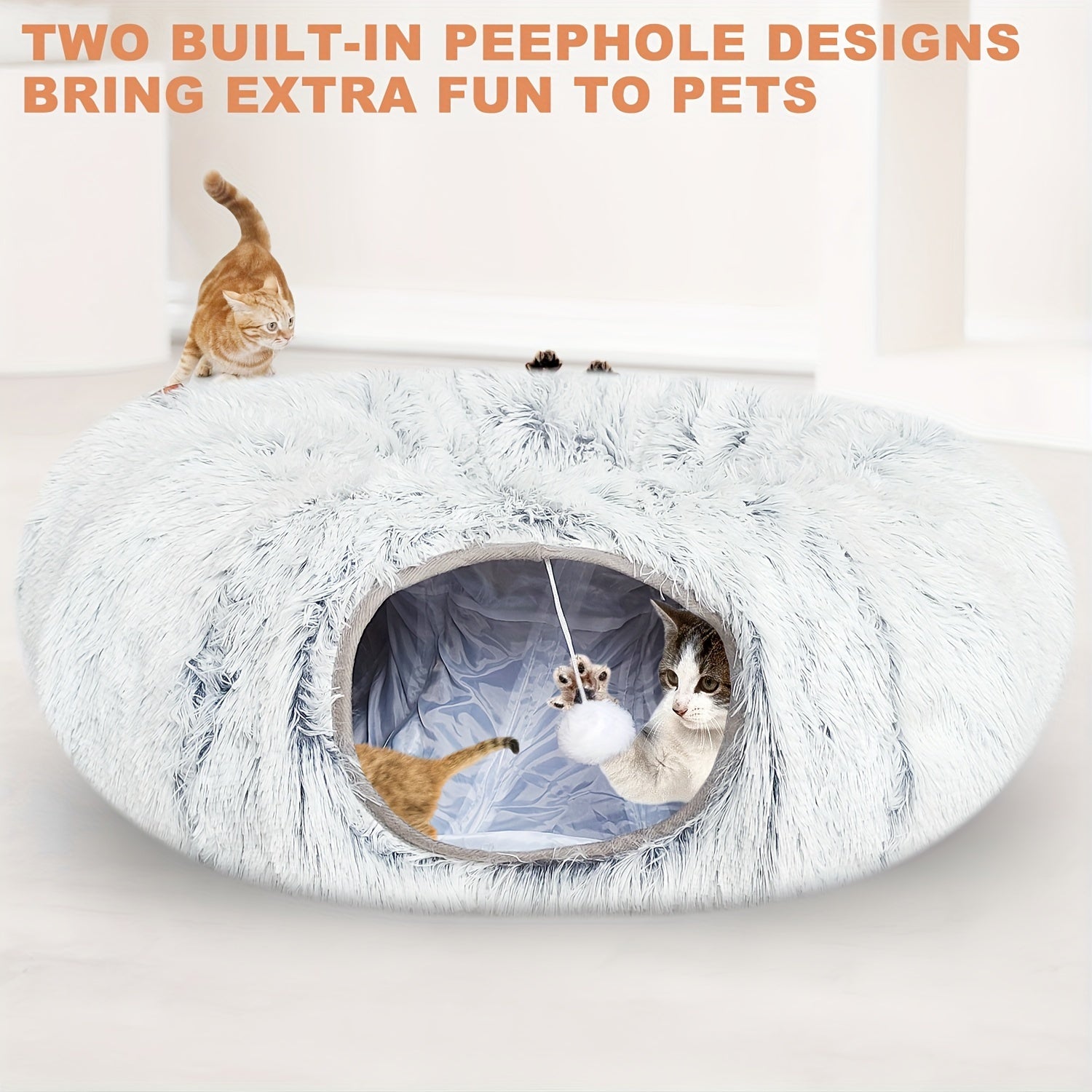 1pc FunTrip Cat Tunnel Bed Plush Hides Cat Channel Donut Circle Shape with Cat Cave for Indoor Cats And Rabbits