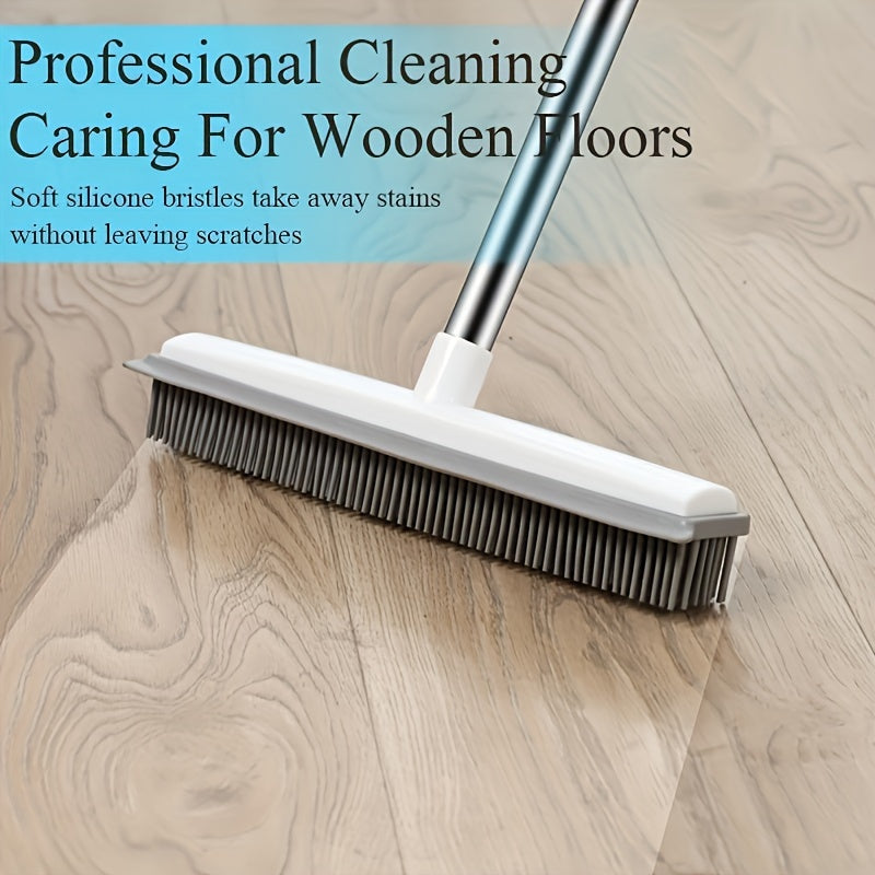 47 Adjustable Pet Hair Removal Broom - Gentle Silicone Bristle, Squeegee, Non-Scratch Carpet Sweeper Brush for Cat and Dog Hair on Hardwood, Tile, and Windows - Perfect for Pet Owners