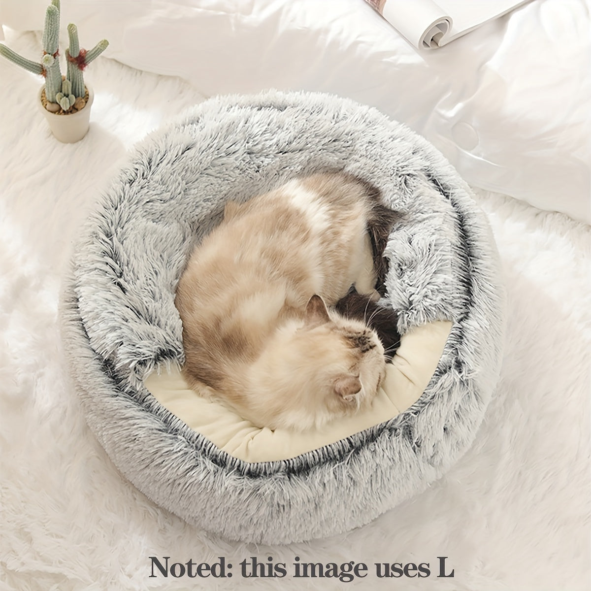 1pc Luxury Round Plush Hooded Pet Bed - Ultra-Soft & Cozy, Calming Anti-Anxiety Nest for Cats & Small Dogs - Perfect Indoor Haven for Restful Sleep