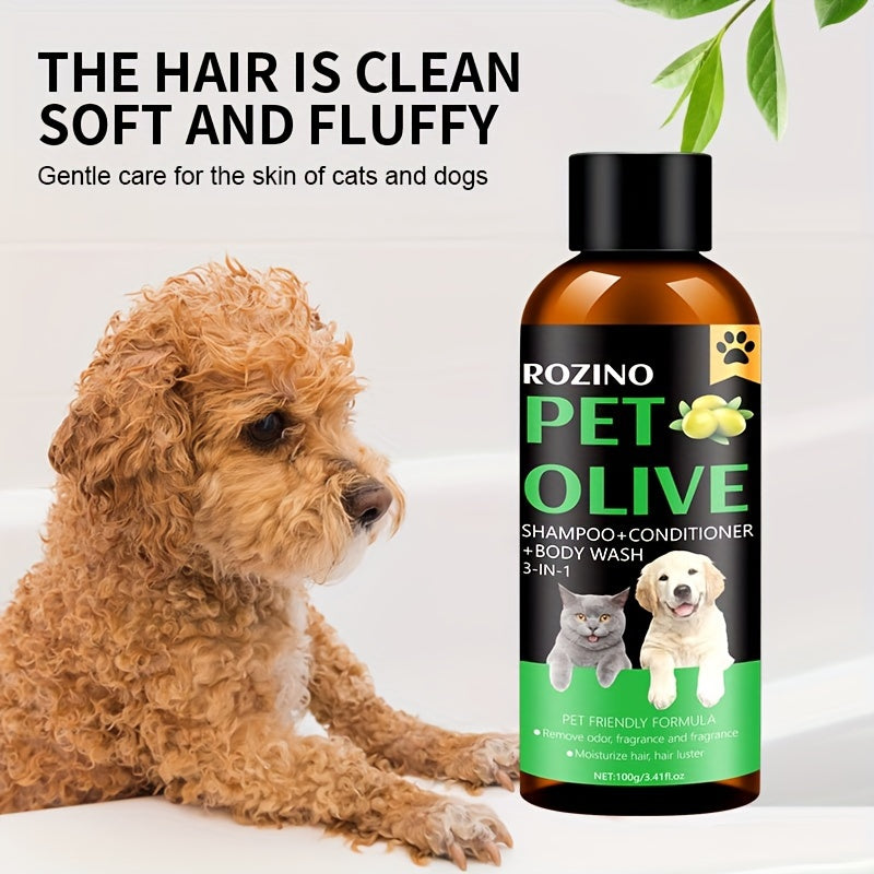 Natural Olive Essence Pet 3-in-1 Shampoo, Hair Care And Bath Gel, Mild And Clean, Soothe The Skin, Make The Fur Shiny, Safe And Healthy, Common For Cats And Dogs