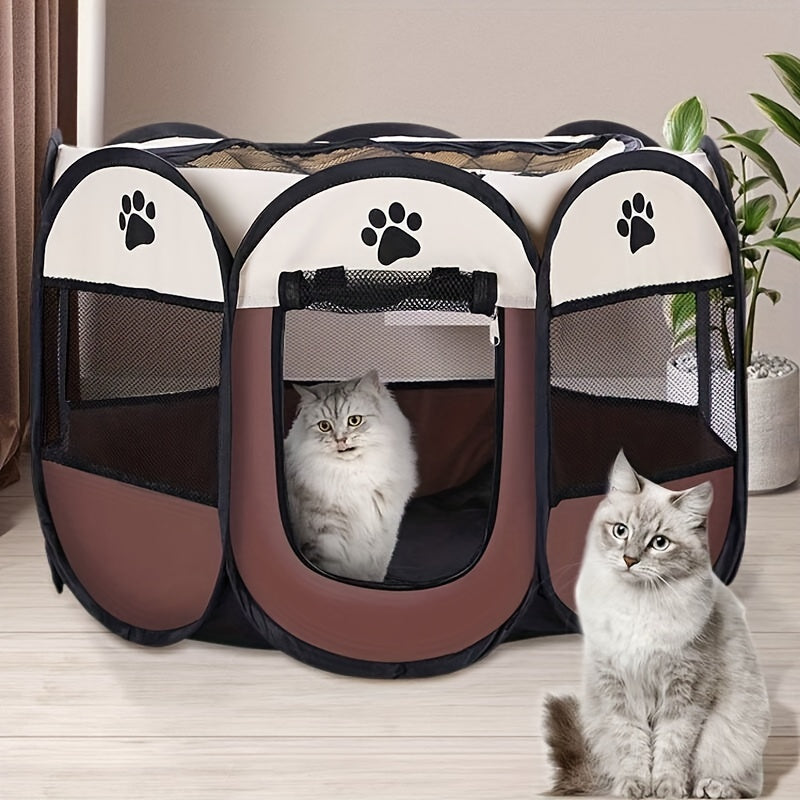 Scratch-Resistant Oxford Cloth 1pc Foldable Octagon Pet Playpen Tent - Traditional Style Indoor/Outdoor Puppy & Kitten Enclosure - Perfect Christmas Gift for Cats & Dogs