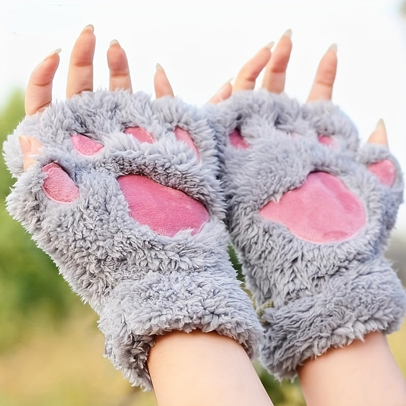 1 Pair of Adorable Kitten Claw Gloves - Soft, Thermal, Plush Knit Fabric - Perfect Cozy Christmas Gift for Friends and Family