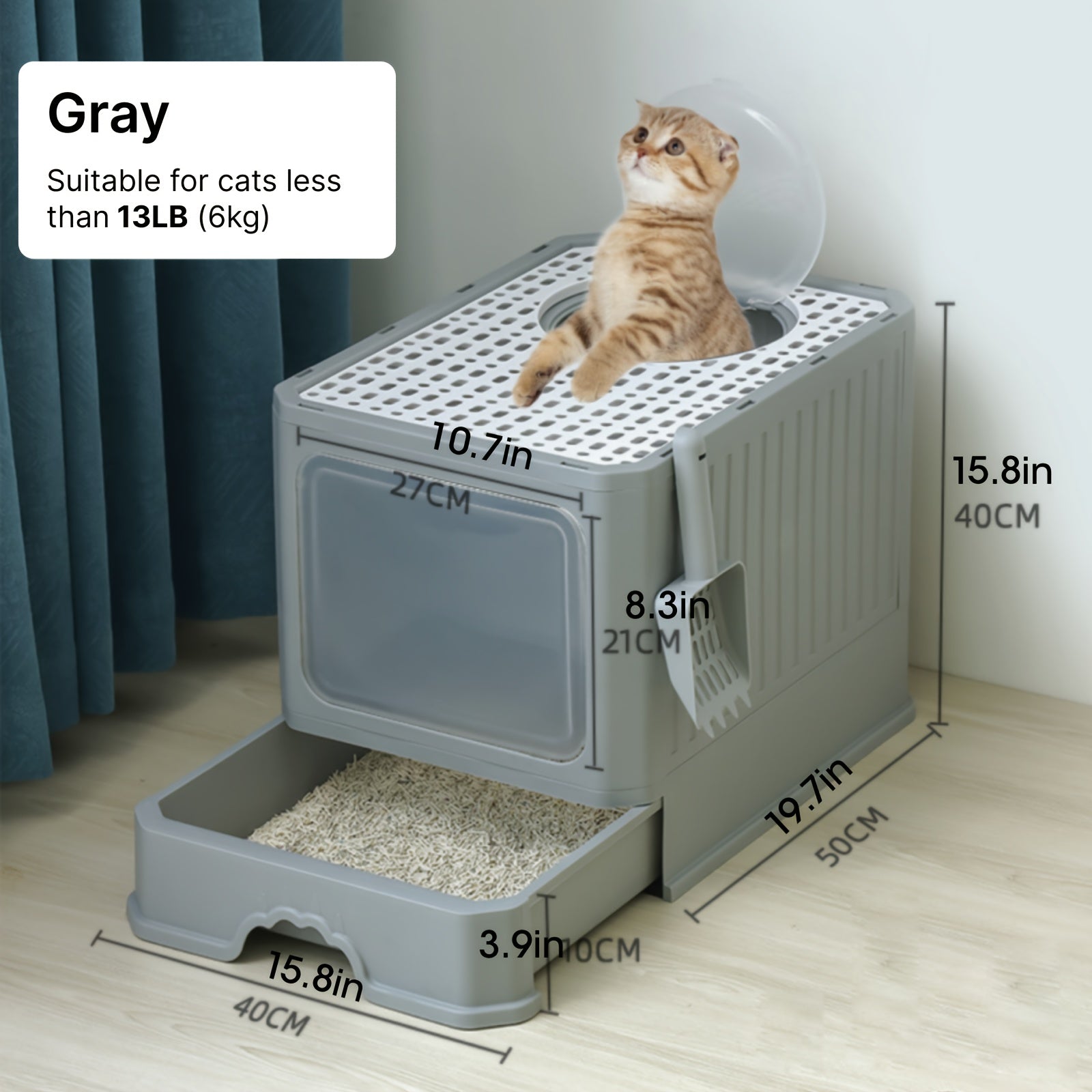 Fully Enclosed Cat Litter Box With Lid, Foldable Anti-Splashing Cat Litter Drawer With Front Flap Door And Toy Entry, Cat Toilet For Indoor Cats