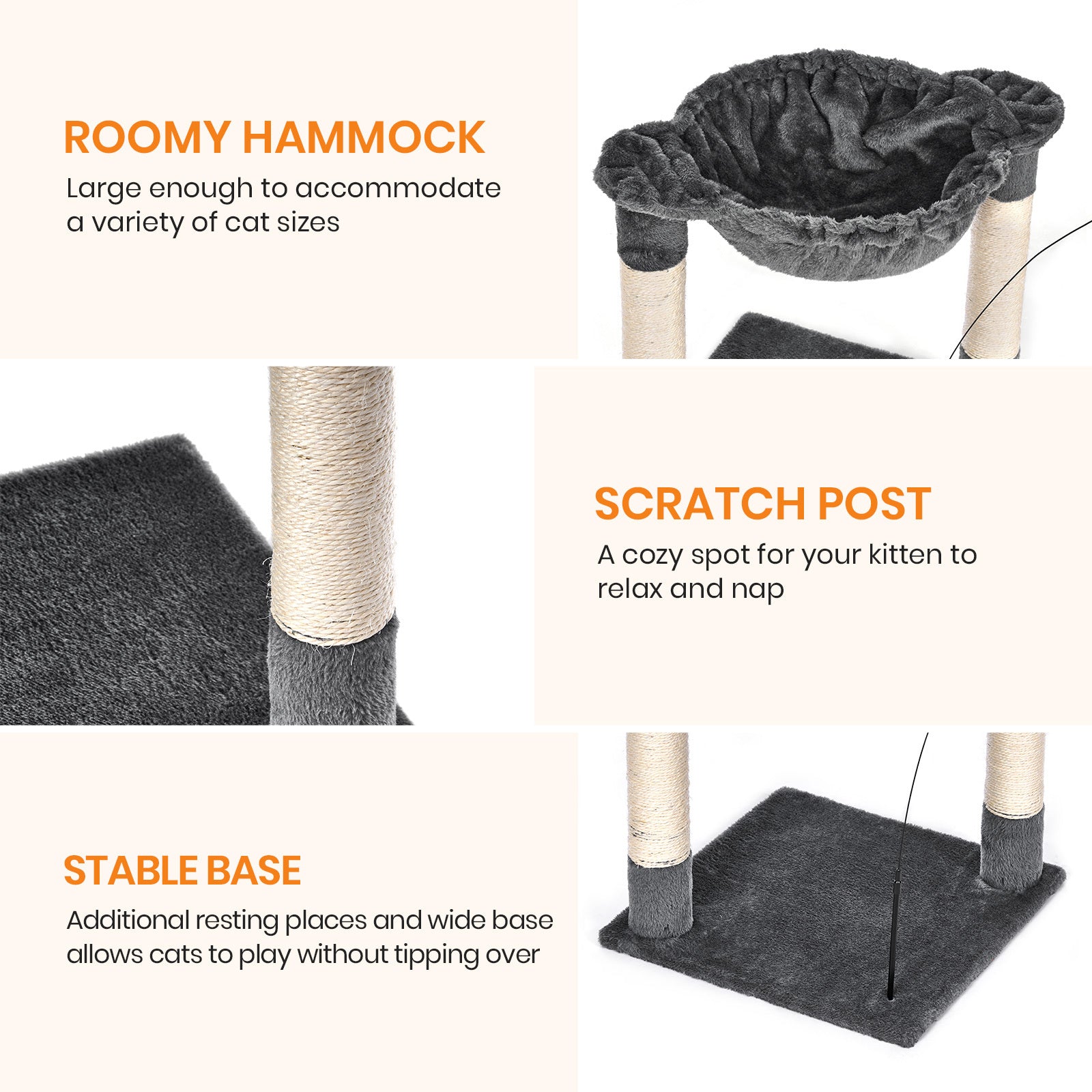 Cat Tree Kitten Activity Centre Pet Bed Tower Natural Sisal & 2 Scratching Post