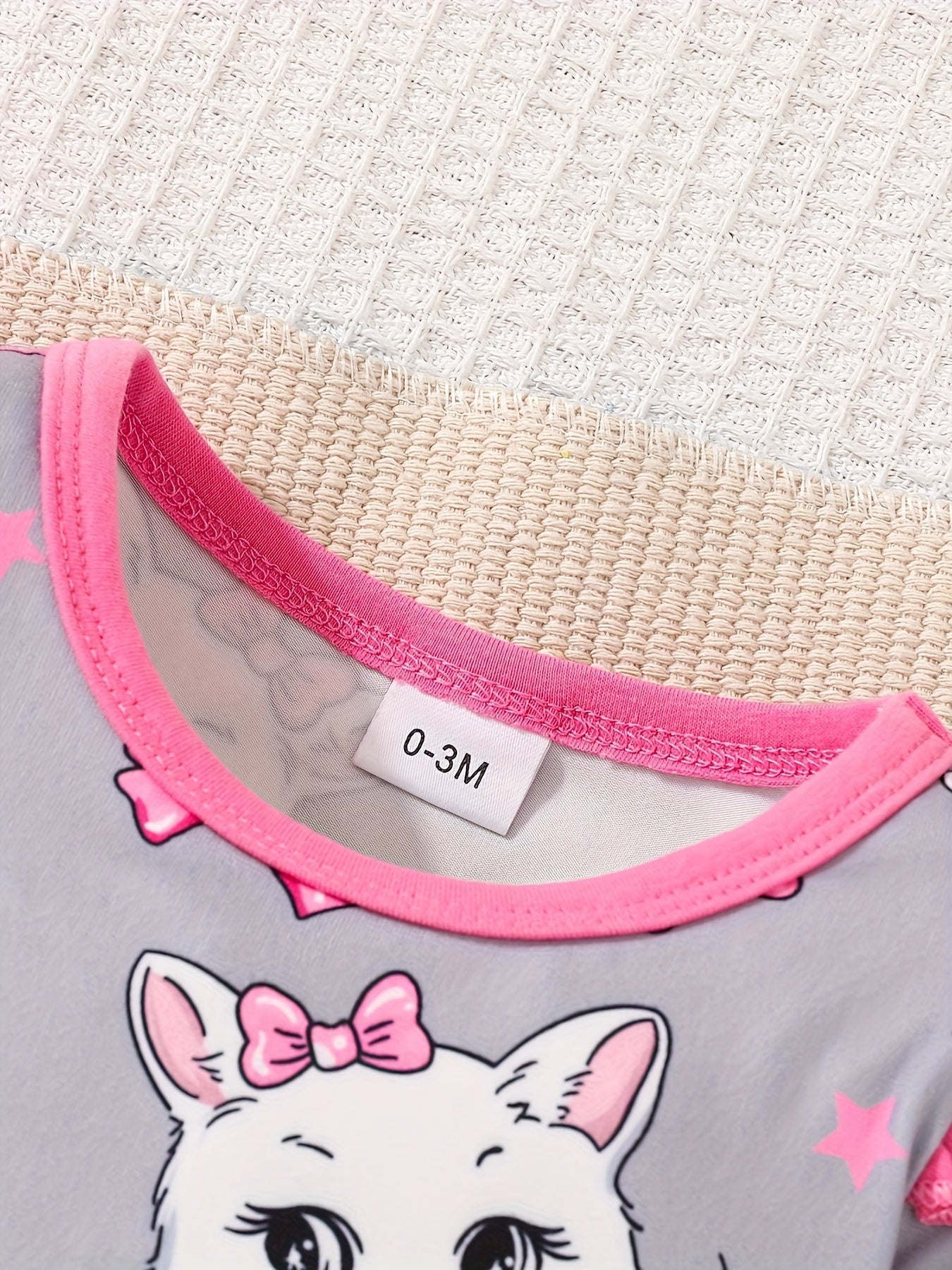 Newborn Baby Girls Cute Cartoon Cat Print Short-sleeved Comfortable Jumpsuit With Bow Headband Baby Summer Clothing