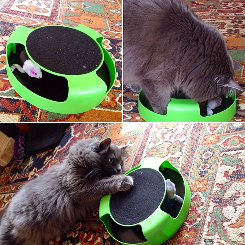 Interactive Cat Toy With Spinning Mouse And Scratching Pad, Durable Plastic Round Play Turntable, Pet Entertainment And Exercise Accessory