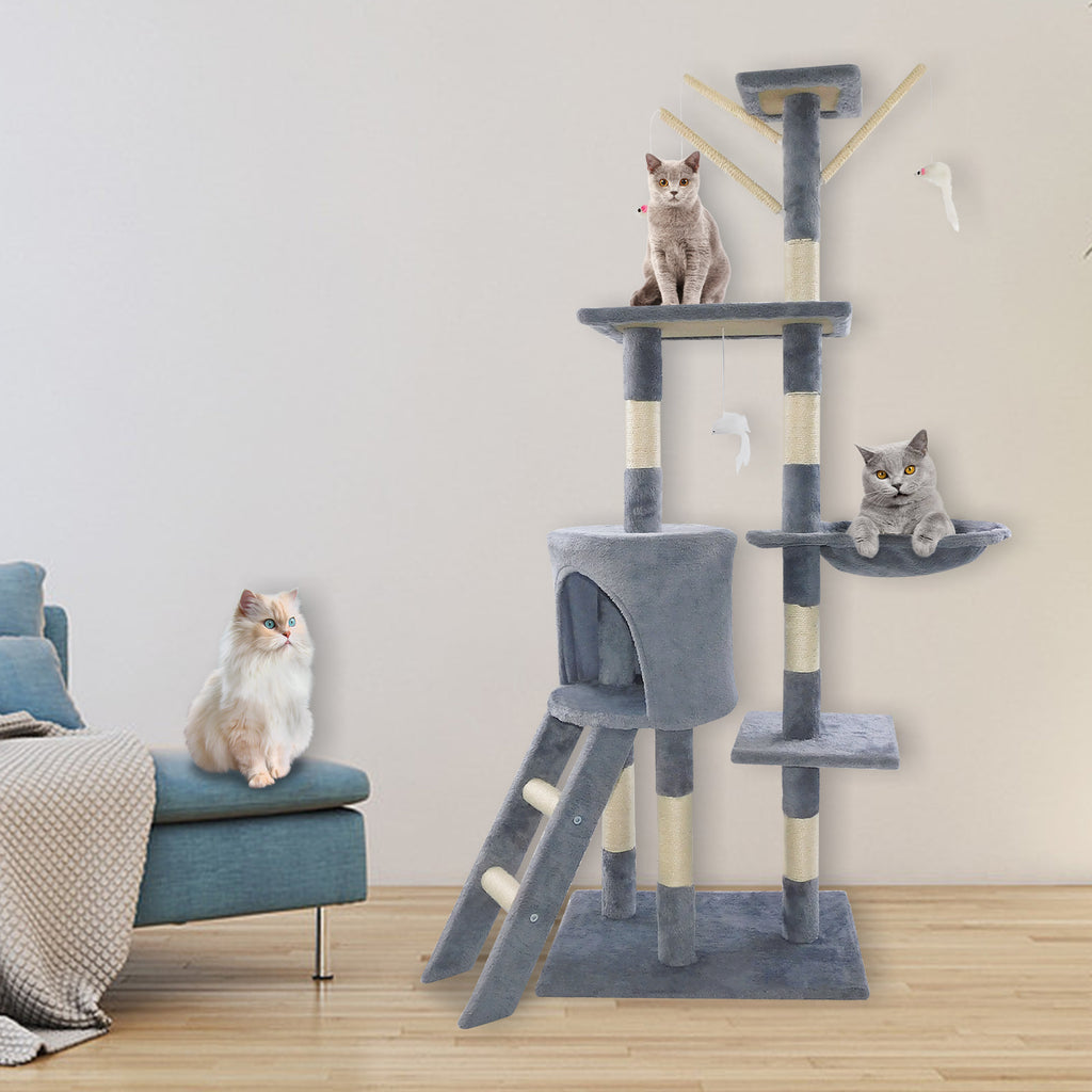 Cat Tree Kitten Scratching Post Activity Centre Cats Climbing Tower 140cm with Heavy Duty Sisal Cozy Condo for Indoor Cats Play and Rest