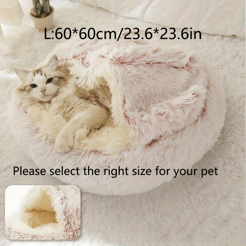 Luxurious Plush Hooded Donut Pet Bed for Cats & Small Dogs - Cozy, Warm, Non-Slip Bottom, Easy to Clean, Perfect for Winter Comfort
