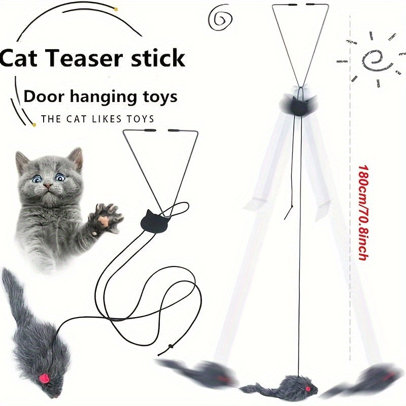1pc Adjustable Hanging Cat Teaser Toy With Plush Material, Door Frame Clamp, Interactive Play Exercise For Kittens, Indoor Cats Entertainment Accessory, Antiskid Rubber Ends