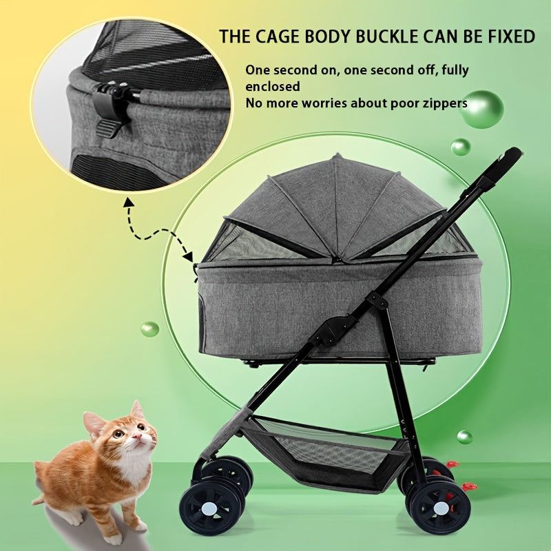 Lightweight And Foldable Pet Stroller For Small And Medium-sized Dogs And Cats, Portable And Detachable For Walking Small Dogs