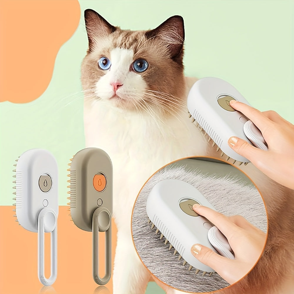 1pc 3-in-1 Self-Cleaning Cat Steam Brush Steamer for Massage, Removing Tangled and Loose Hair, Pet Grooming Essential