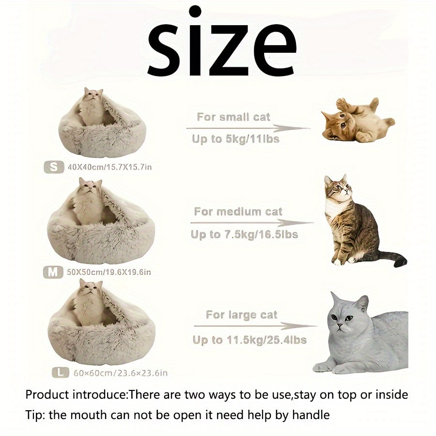 Luxurious Plush Hooded Donut Pet Bed for Cats & Small Dogs - Cozy, Warm, Non-Slip Bottom, Easy to Clean, Perfect for Winter Comfort