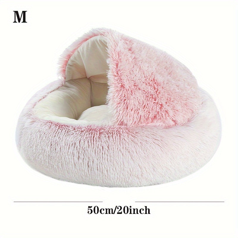 1pc Luxury Round Plush Hooded Pet Bed - Ultra-Soft & Cozy, Calming Anti-Anxiety Nest for Cats & Small Dogs - Perfect Indoor Haven for Restful Sleep