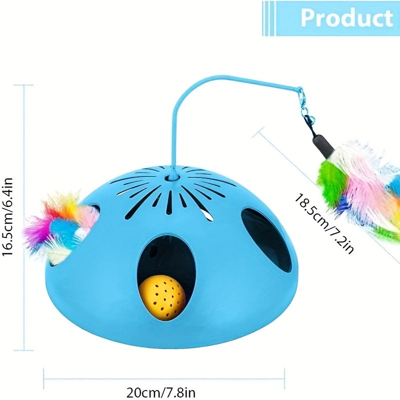 Cat Toys 3-in-1 Automatic Kitten Toys, 2 Speed Modes Electronic Cat Toys, Interactive Cat Toys For Indoor Cats With Feather And Bell Ball, Cat Toys Cat Hunting Toy For Pet Fun Exercise