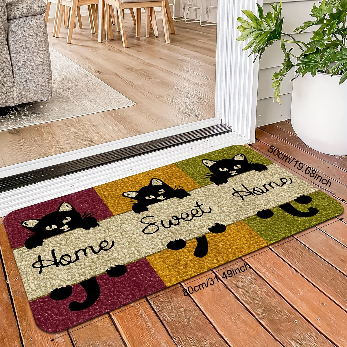 Charming Cat-Themed Door Mat 1pc - Non-Slip, Hand-Washable Rug - Perfect for Bedroom, Office, & Home Entryway Decor