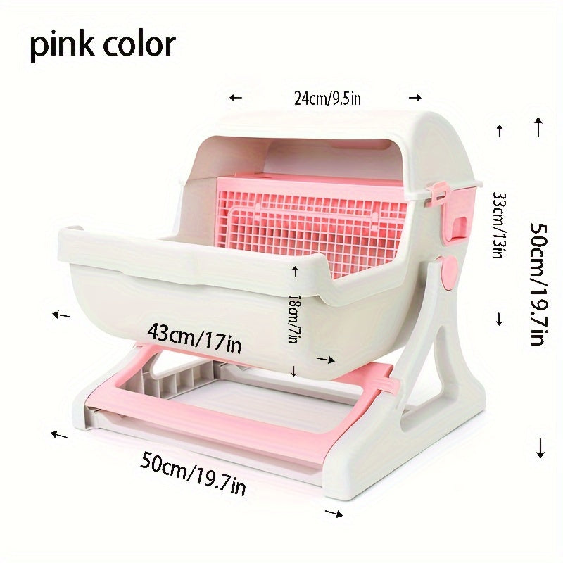Portable Cat Litter Box, Semi-automatic Cat Litter Box Semi-enclosed Anti-splash Cat Toilet, Double Layer Design Indoor Cat Toilet For Easy Cleaning