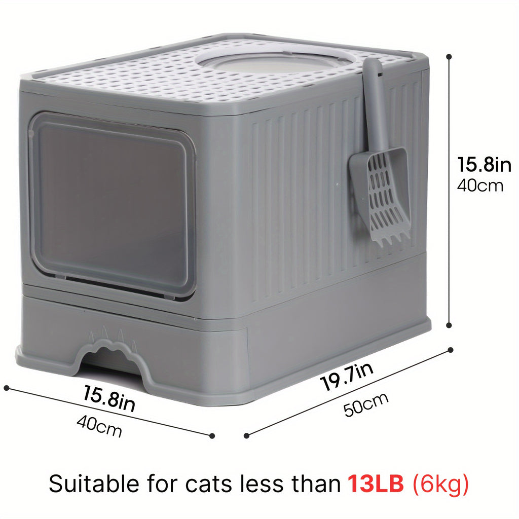 Fully Enclosed Cat Litter Box With Lid, Foldable Anti-Splashing Cat Litter Drawer With Front Flap Door And Toy Entry, Cat Toilet For Indoor Cats