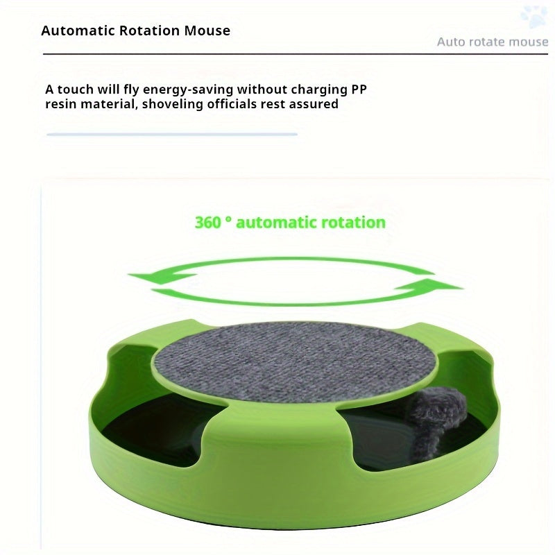 Interactive Cat Toy With Spinning Mouse And Scratching Pad, Durable Plastic Round Play Turntable, Pet Entertainment And Exercise Accessory