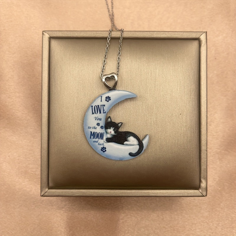Creative Cute Cartoon Moon Cat Pendant Acrylic Necklace, Decorative Accessories, Holiday Birthday Party Gift For Girls