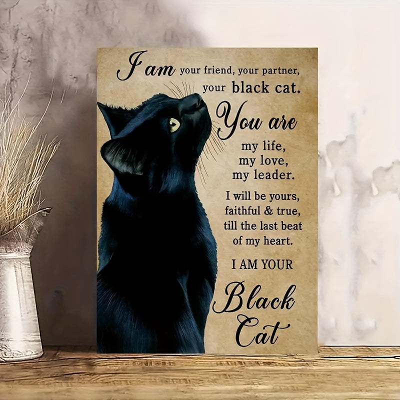 1pc Wooden Framed, I Am Your Friend Your Partner Your Black Cat Vintage Canvas Decor Wall Art For Bedroom Living Room Home Walls Decoration, 11.8inx15.7inch