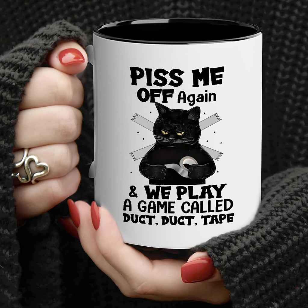 1pc Ceramic Coffee Cup - Black Cat Design - 11oz Home Office Mug For Coffee Lovers
