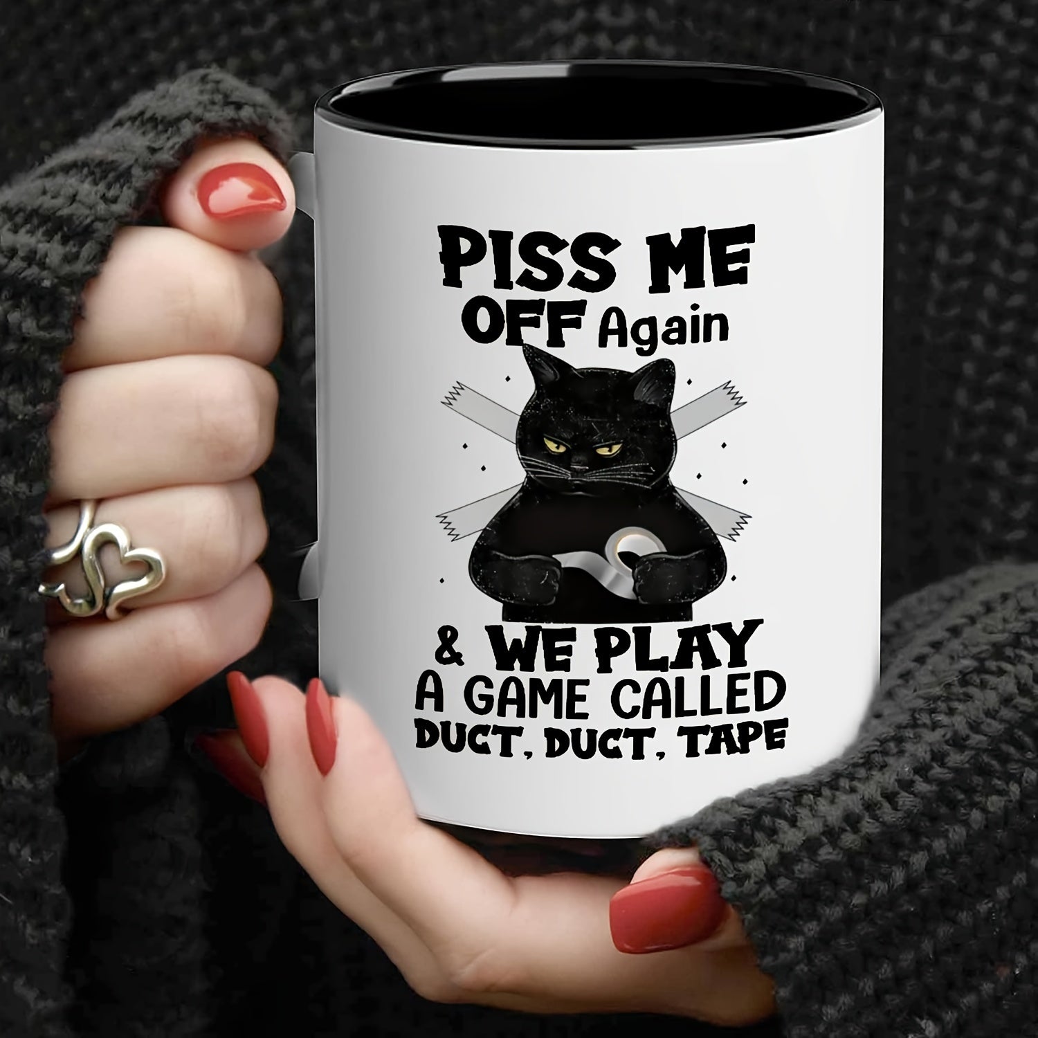 1pc Ceramic Coffee Cup - Black Cat Design - 11oz Home Office Mug For Coffee Lovers