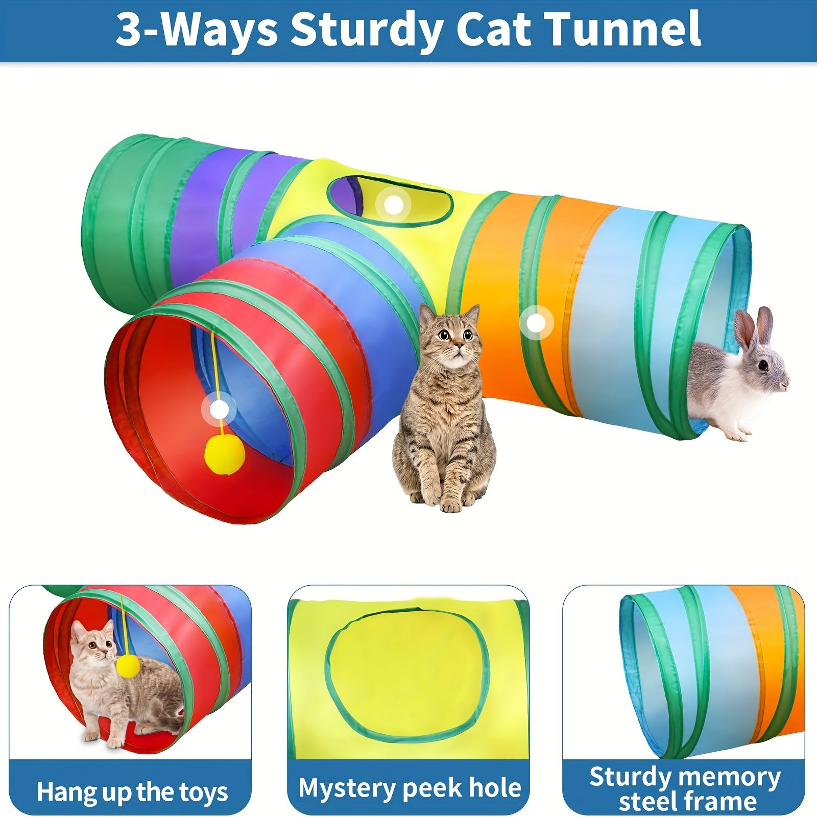 21pcs Part Random Colors Cat Toys Kitten Toys Set, Collapsible Cat Tunnels For Indoor Cats, Interactive Kitty Toys Cat Feather Toy Fluffy Mouse Crinkle Balls Cat 3 Way Tube Tunnel Toys For Cat
