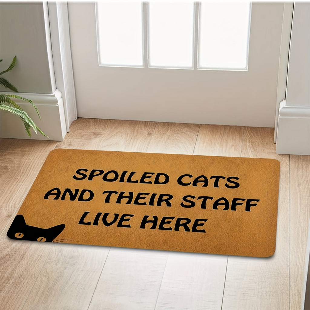 1pc Cute Cat Letter Printed Door Mat, Durable Non-slip, Waterproof And Anti-fouling Mat, Suitable For Entrance, Living Room, Bedroom And Kitchen, Machine Washable, Home Decor, Room Decor
