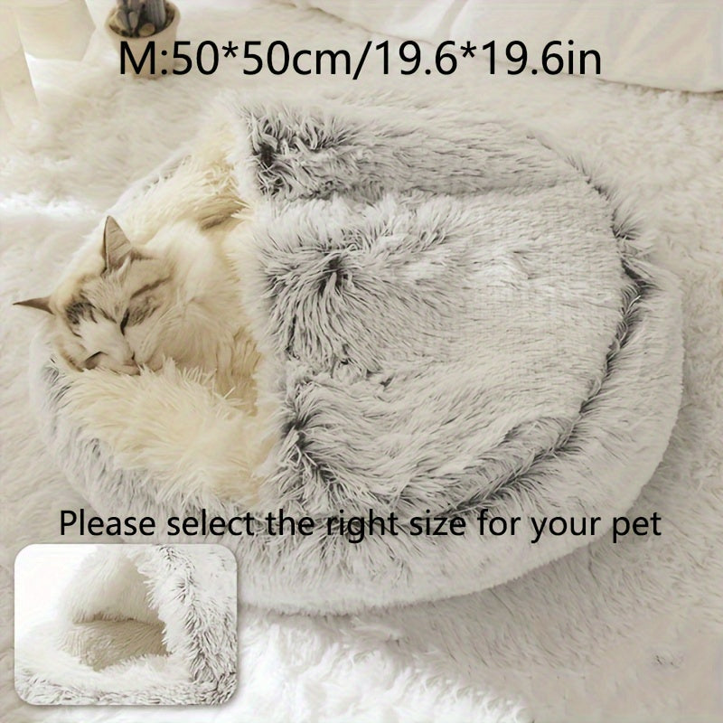 Luxurious Plush Hooded Donut Pet Bed for Cats & Small Dogs - Cozy, Warm, Non-Slip Bottom, Easy to Clean, Perfect for Winter Comfort