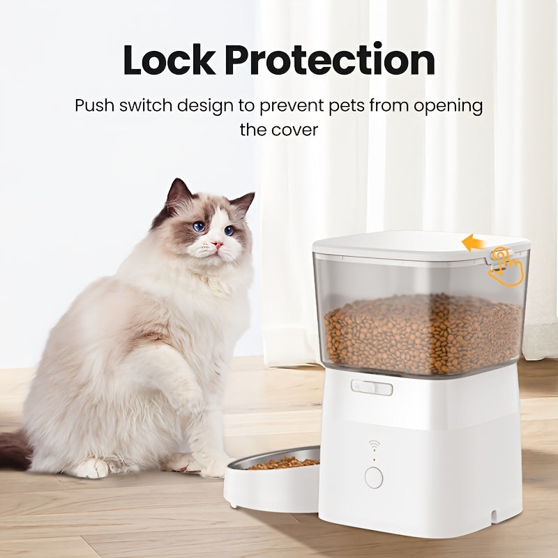 ROJECO Automatic Cat Feeder, 2L/68oz WiFi Automatic Cat Food Dispenser With App Control, Timed Cat Feeder With Stainless Steel Bowl & Dual Power Supply, 1-6 Meals, No Adapter Included