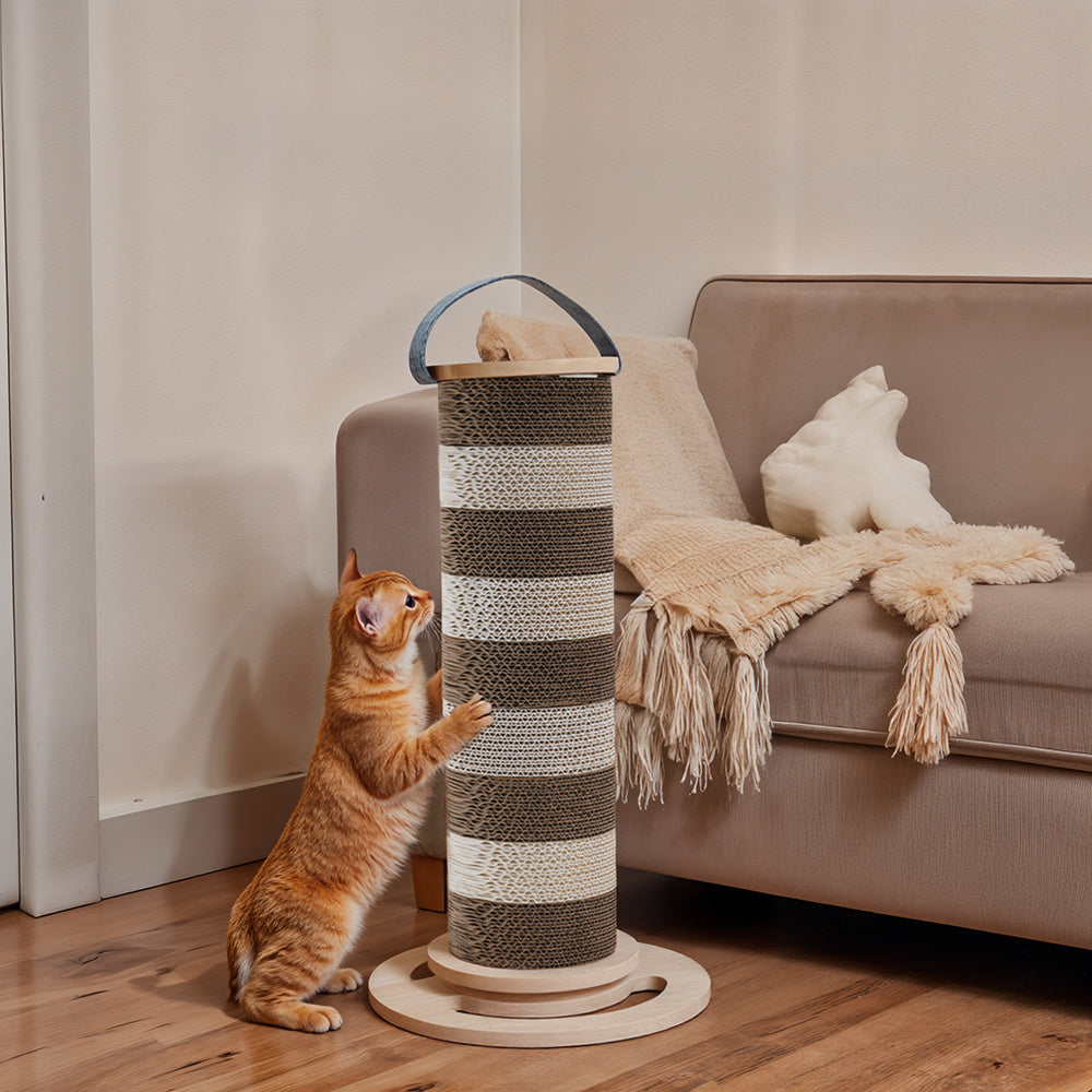 Cat Scratching Post for Indoor Cats, Scratcher Multifunctional Sturdy with Scratcher Post, Funny Cats Scratch Pole, Solid Wooden Base, Interactive Rotating Kitten Cat Scratch Post, 55cm Tall